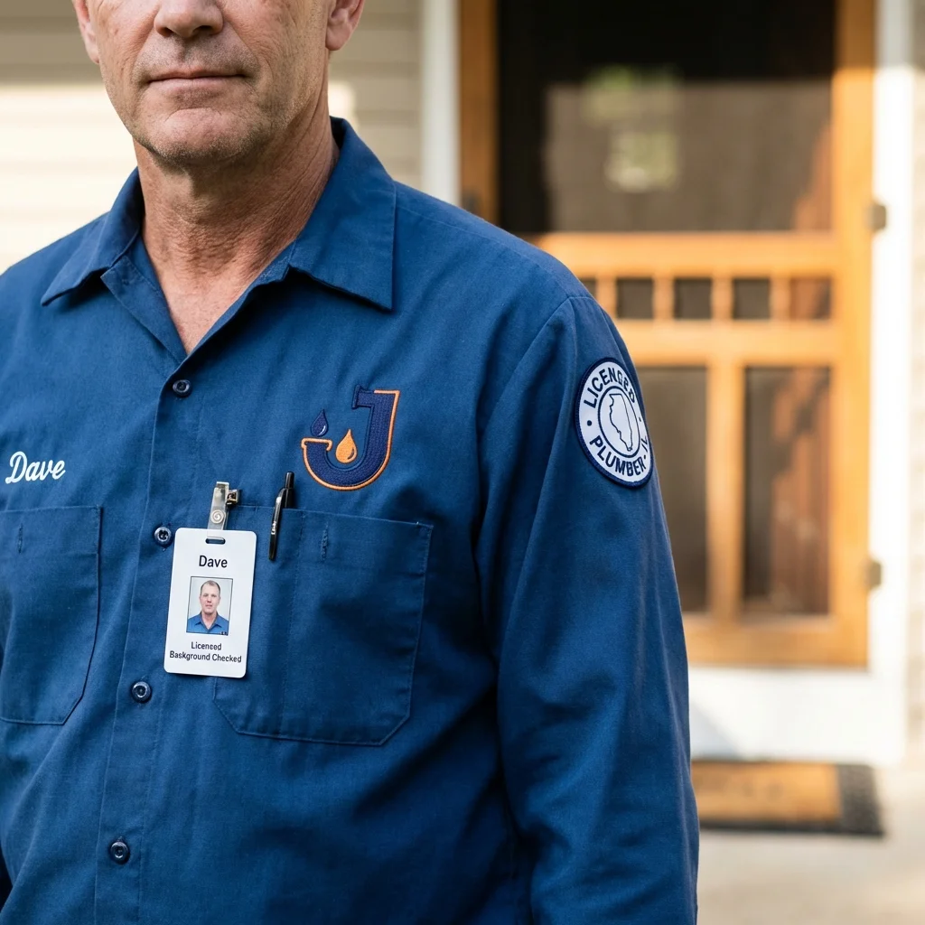 Licensed plumber showing ID badge in Lebanon, MO