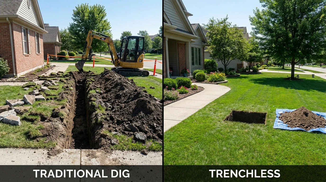 Trenchless sewer repair with minimal yard damage versus traditional excavation in Lebanon, MO
